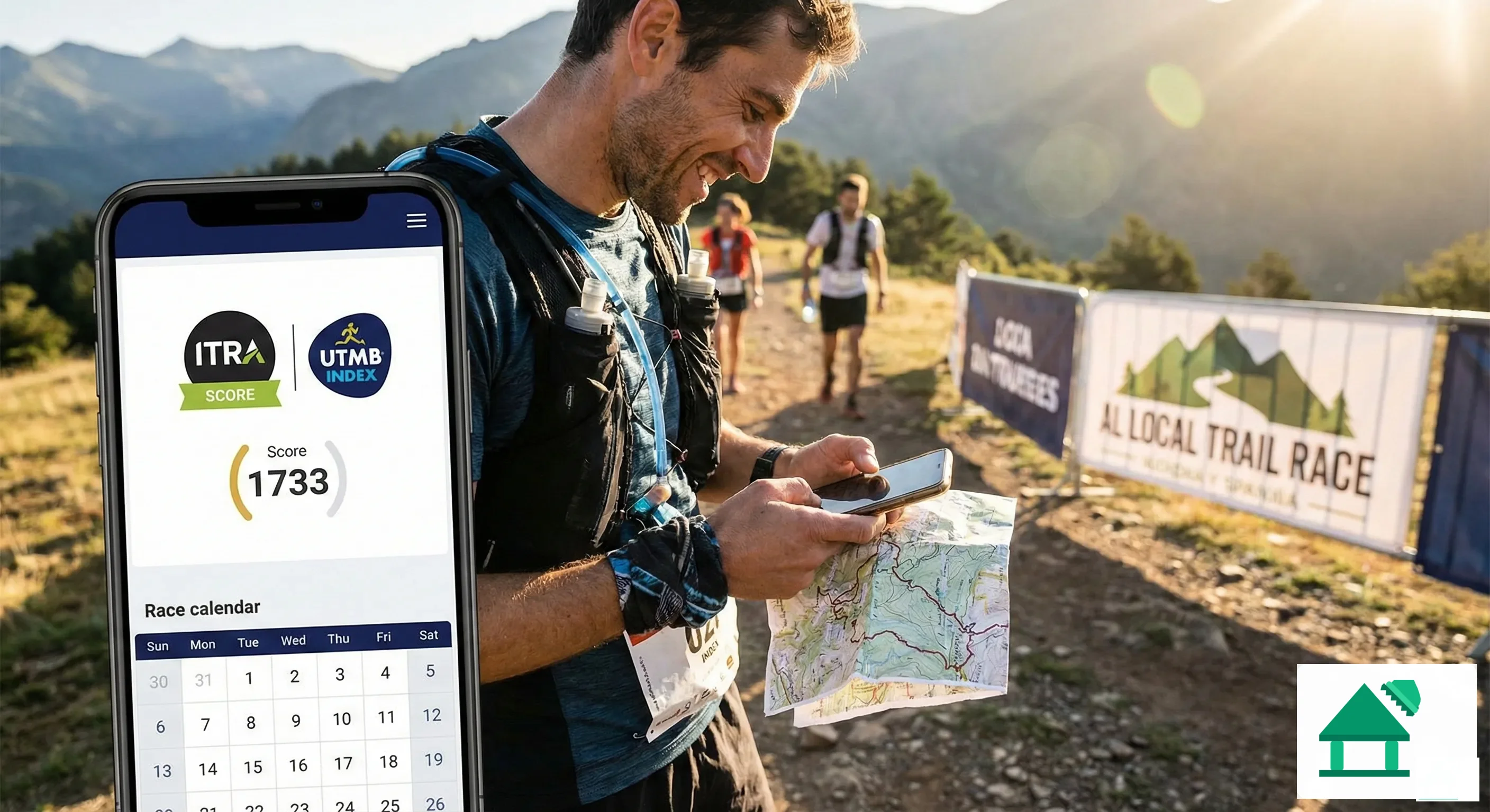 Corredor de trail consultando requisitos de inscripción en una carrera de montaña