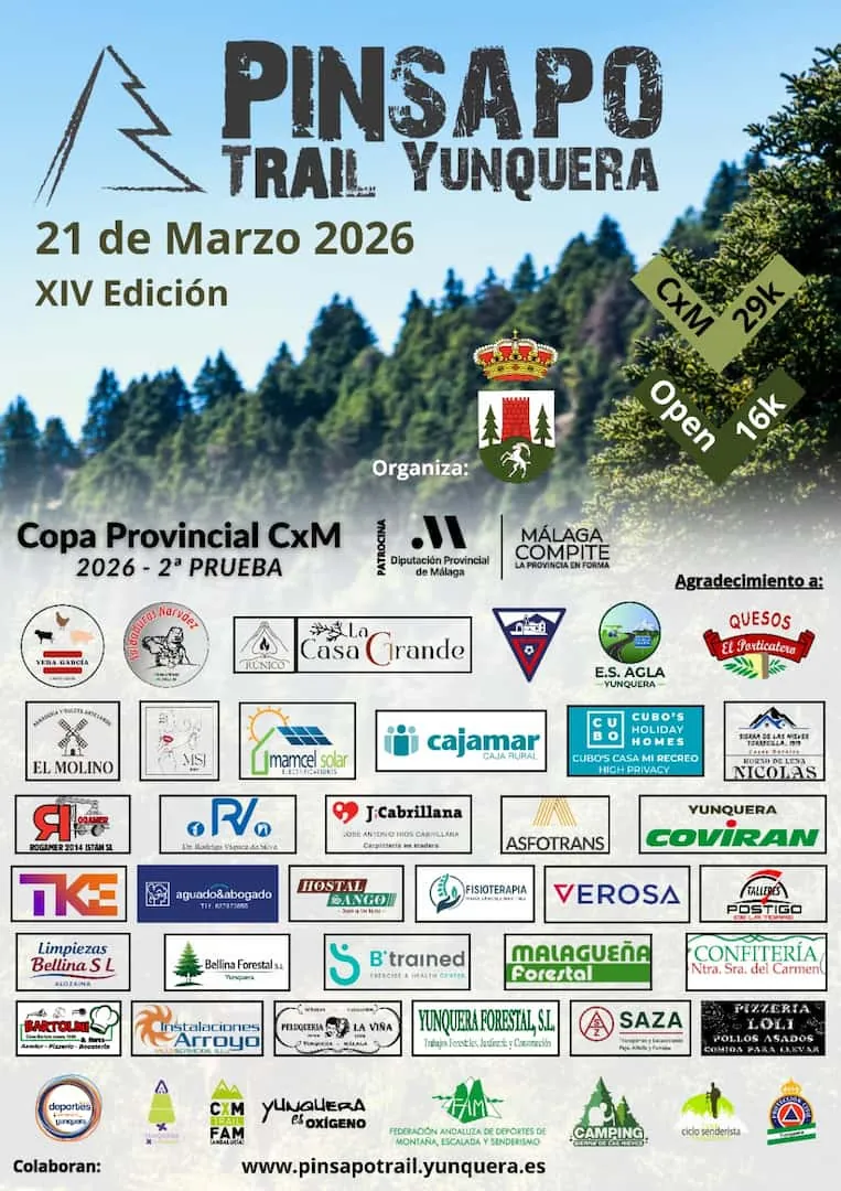 Cartel oficial de CxM Pinsapo — 13 de febrero de 2027 en Yunquera, malaga